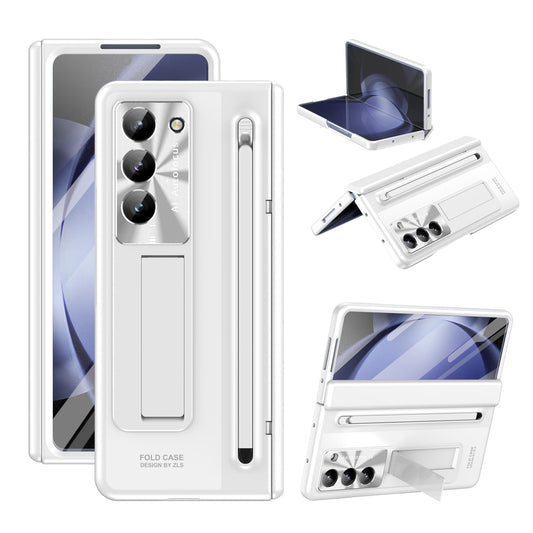 Samsung Galaxy Z Fold7 Electroplating Autofocus S-Pen Case with Kickstand Hinge Protection & Front Glass - White