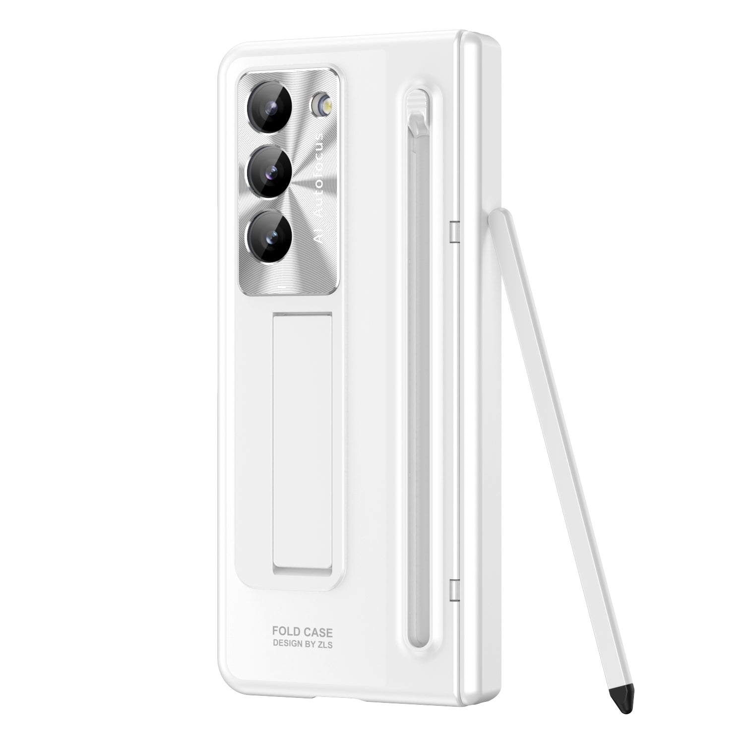 Samsung Galaxy Z Fold7 Electroplating Autofocus S-Pen Case with Kickstand Hinge Protection & Front Glass - White