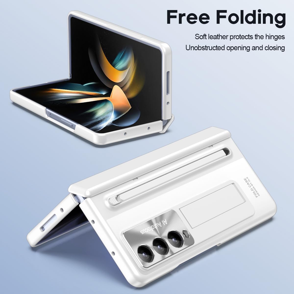 Samsung Galaxy Z Fold7 Electroplating Autofocus S-Pen Case with Kickstand Hinge Protection & Front Glass - White
