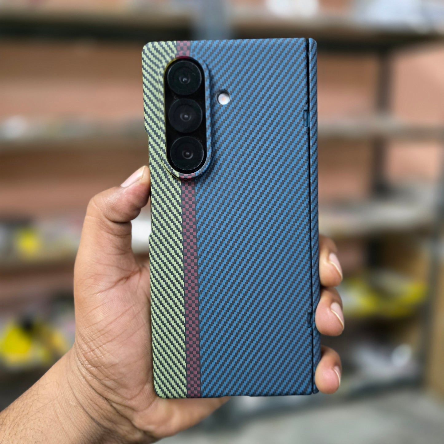 Samsung Galaxy Z Fold7 Carbon Case with Hinge Protection and Front inbuilt Glass and Magsafe Cover - Blue