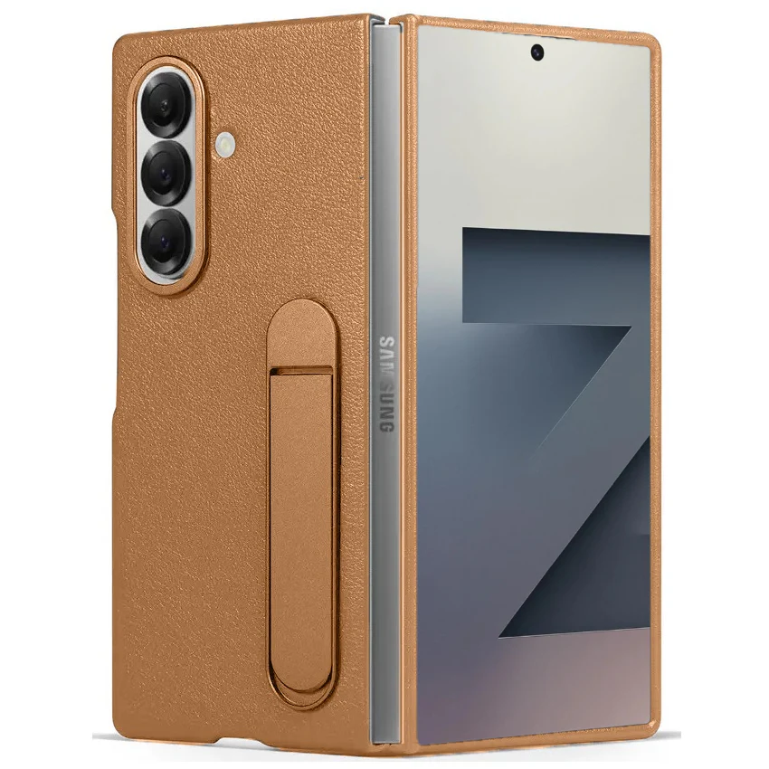 Samsung Galaxy Z Fold7 Leather Case, Kickstand Kindsuit Series Leather Back Cover - Brown