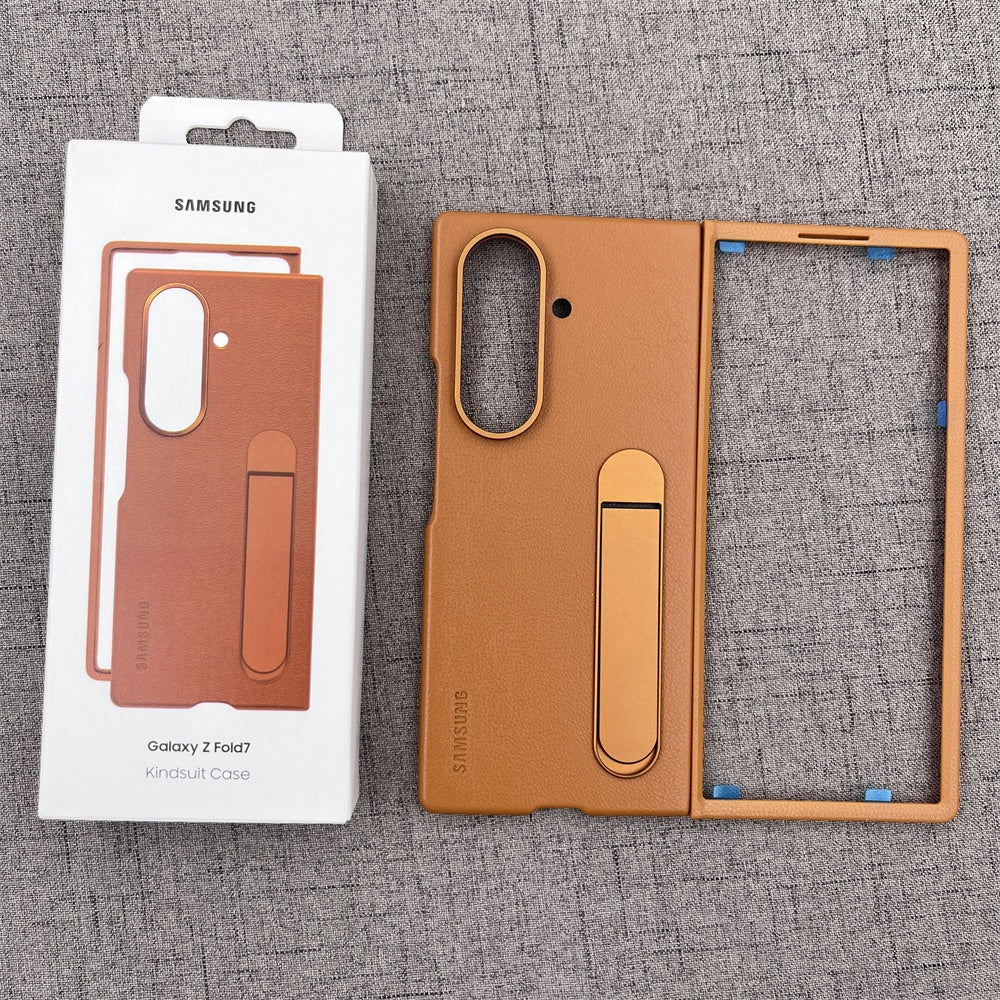 Samsung Galaxy Z Fold7 Leather Case, Kickstand Kindsuit Series Leather Back Cover - Brown