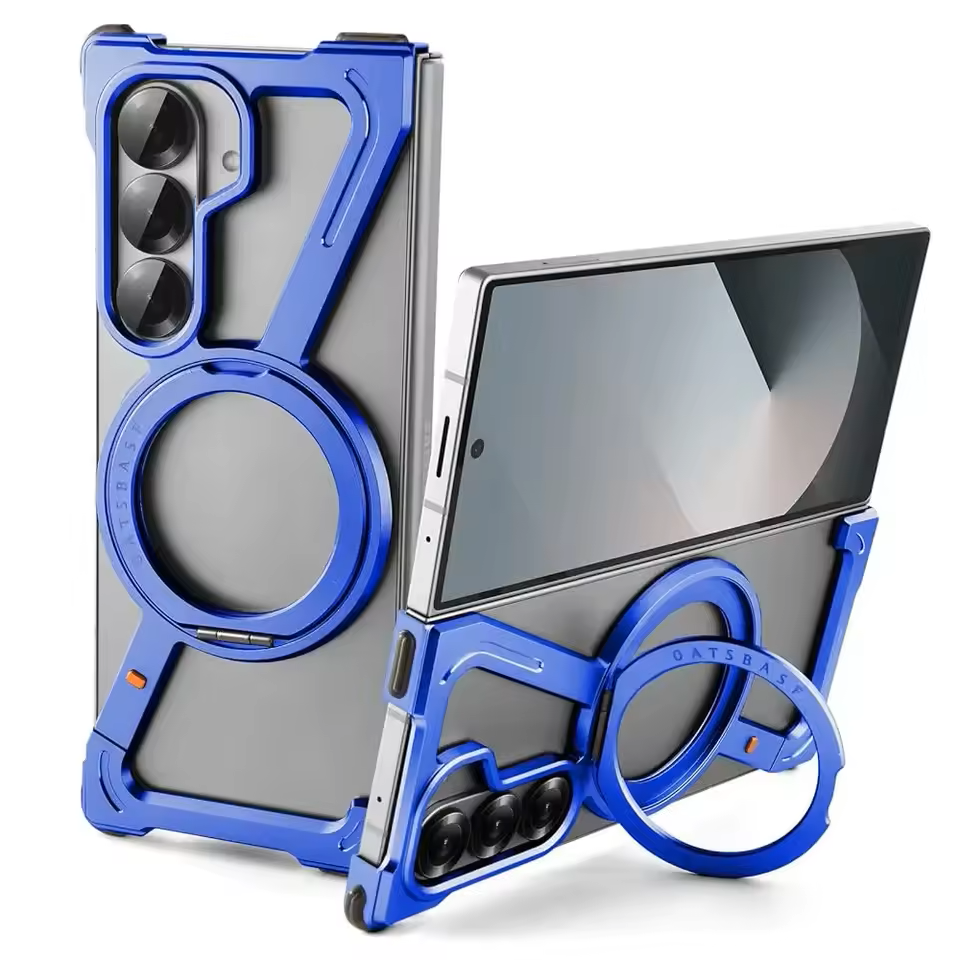 Samsung Galaxy Z Fold7 Metal Case, Frameless Z Shape Aluminum Alloy 360 ° Magnetic Rotating Ring with Magsafe - Blue
