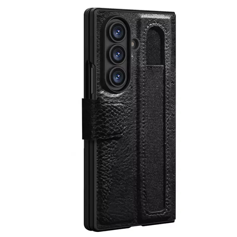 Samsung Galaxy Z Fold7 Nillkin Aoge Genuine Leather Case with Spen Slot and Kickstand - Black