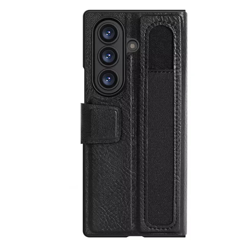 Samsung Galaxy Z Fold7 Nillkin Aoge Genuine Leather Case with Spen Slot and Kickstand - Black