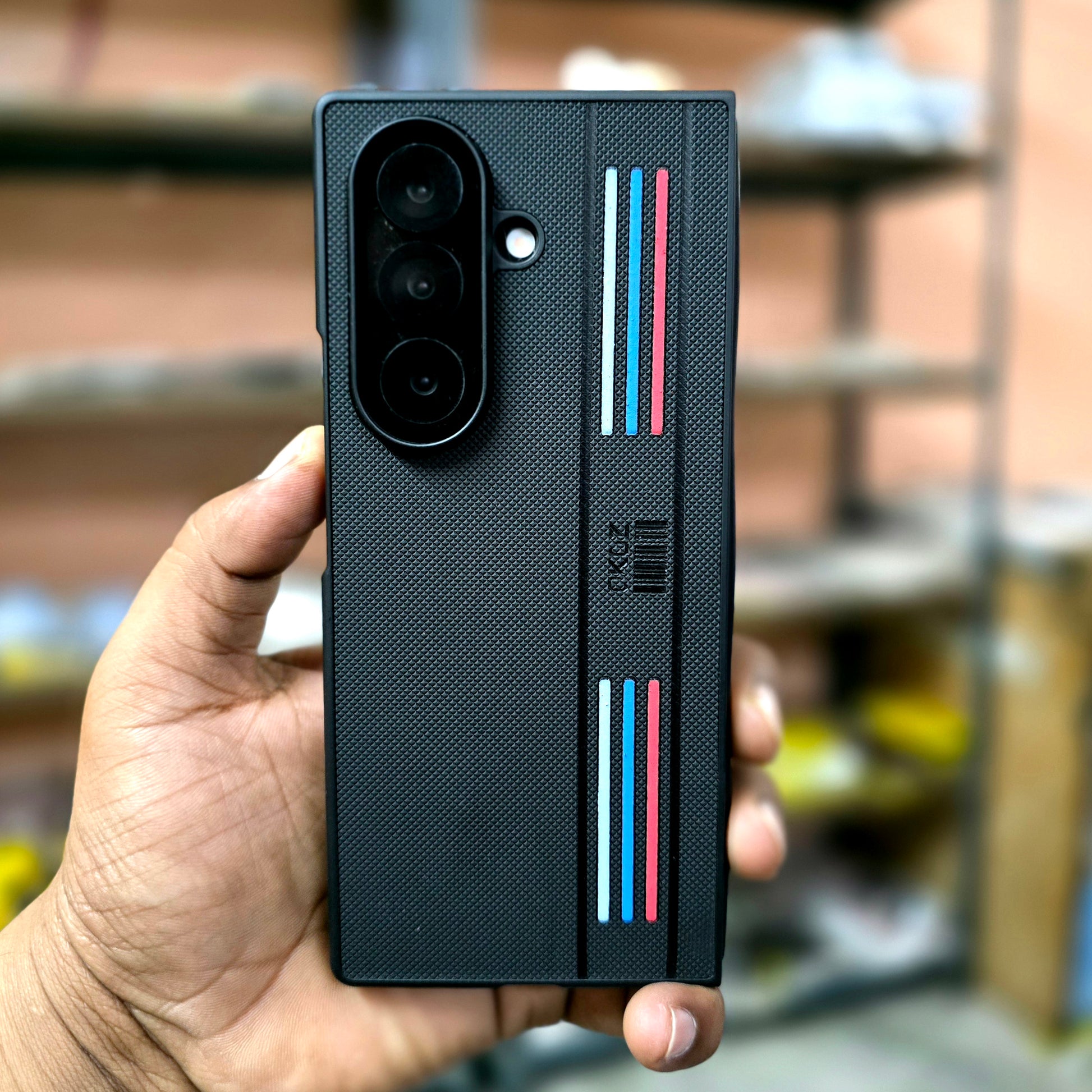 Samsung Galaxy Z Fold7 Tri Stripes Dotted Vegan Leather Back Cover - Black