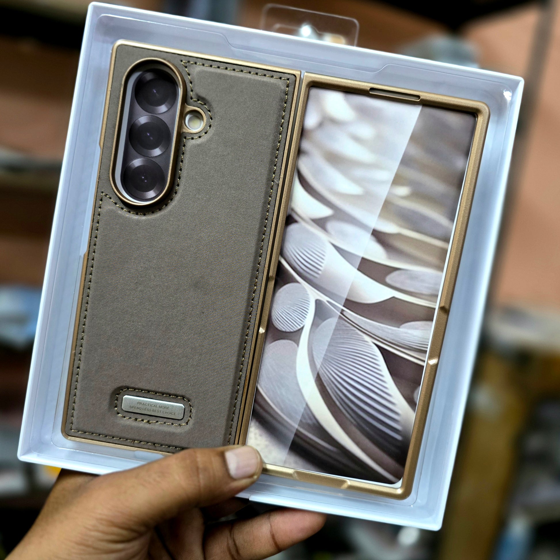 Samsung Galaxy Z Fold7 Classic Suede Leather Inner Fabric Cover with Magsafe - Desert Brown