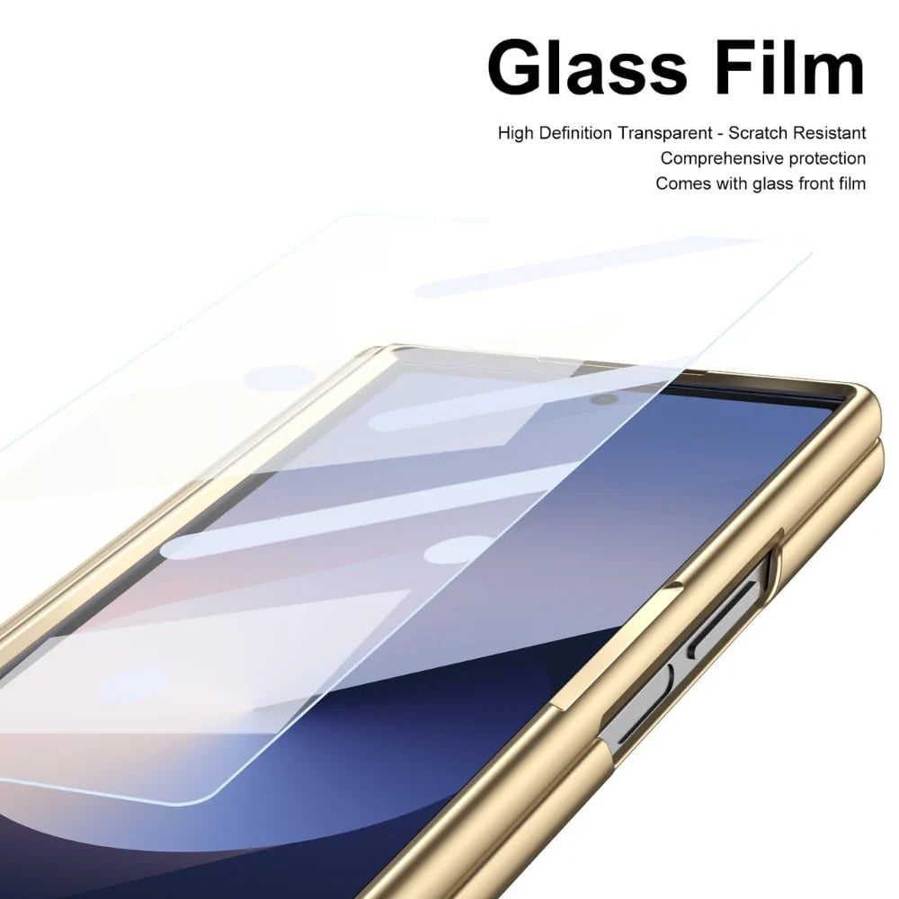 Samsung Galaxy Z Fold7 Leather Case, Electroplating S Pen Case with Kickstand & Hinge Protection