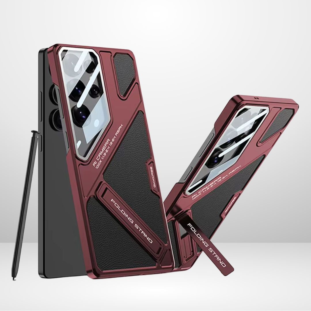Samsung Galaxy S25 Ultra Gkk Leather Case, Panorama Shield Lens with Stand Case - Red