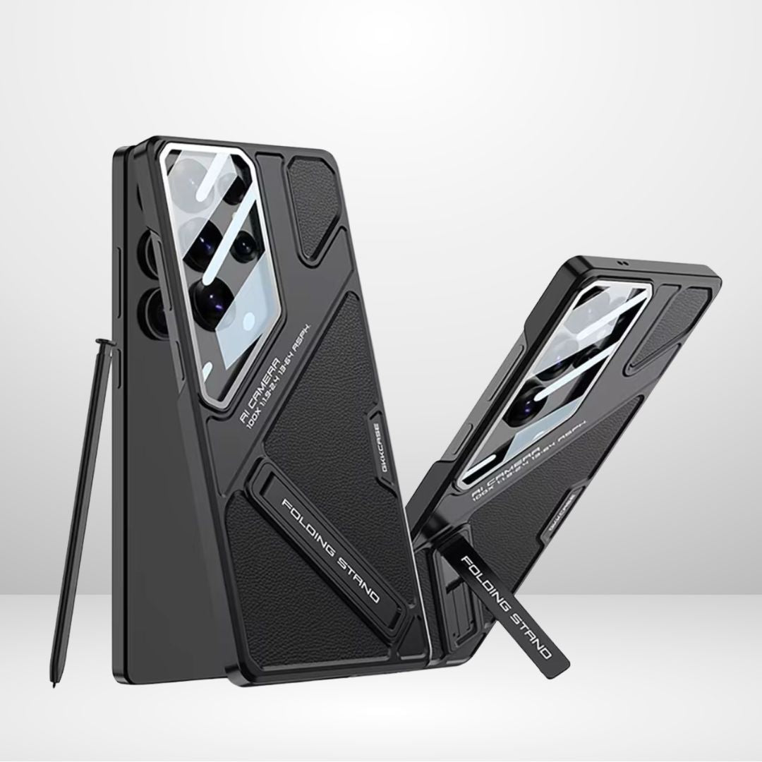 Samsung Galaxy S25 Ultra Gkk Leather Case, Panorama Shield Lens with Stand Case - Black