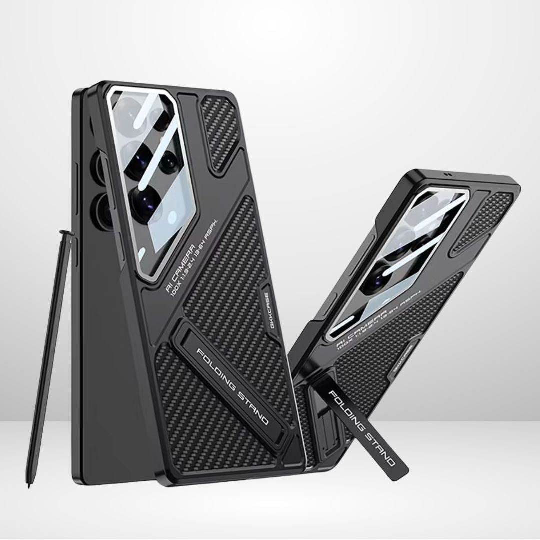 Samsung Galaxy S25 Ultra Gkk Leather Case, Panorama Shield Lens with Stand Case - Carbon