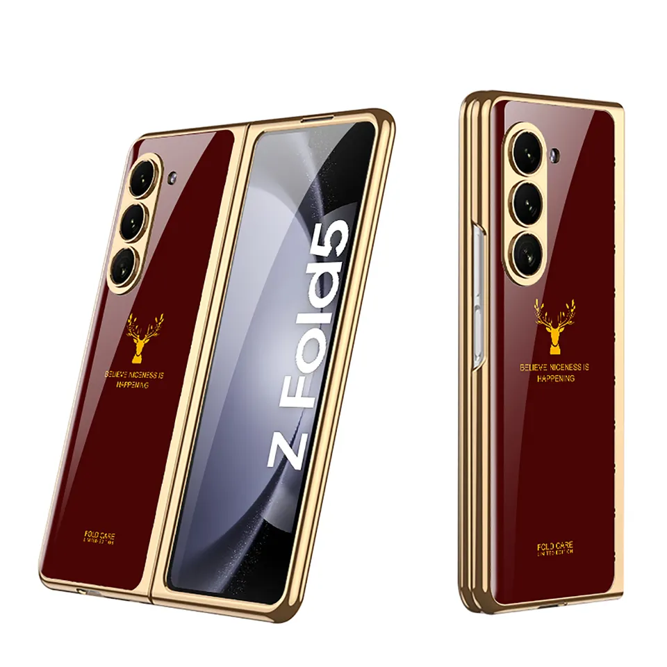 Samsung Galaxy Z Fold 5 Deer Pattern Glass Case-Wine