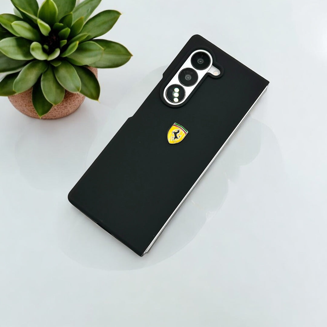 Samsung Galaxy Z Fold 6 Liquid Silicon Ferrari Logo Case Sport Car Design - Black