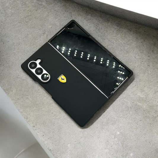 Samsung Galaxy Z Fold 6 Liquid Silicon Ferrari Logo Case Sport Car Design - Black