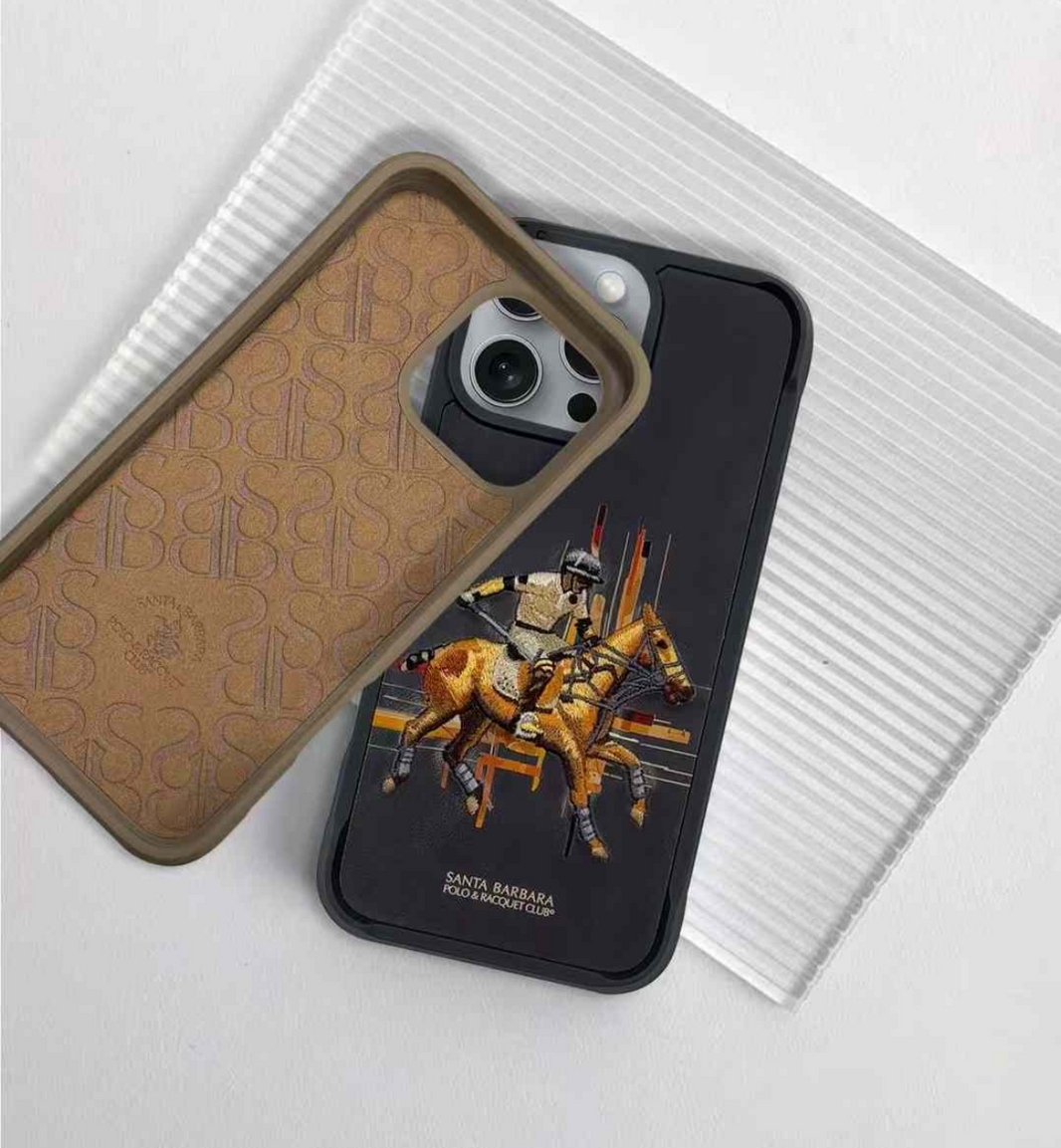 iPhone 16 Pro Max Santa Barbara Polo Racquet Club Cedric Series Leather Case - Black