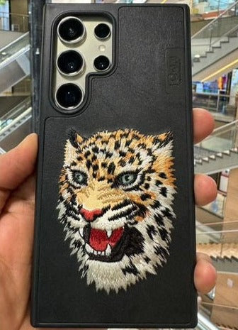 Samsung Galaxy S24 Ultra Embroidery Animal Series Original Leather Case / Leopard Face