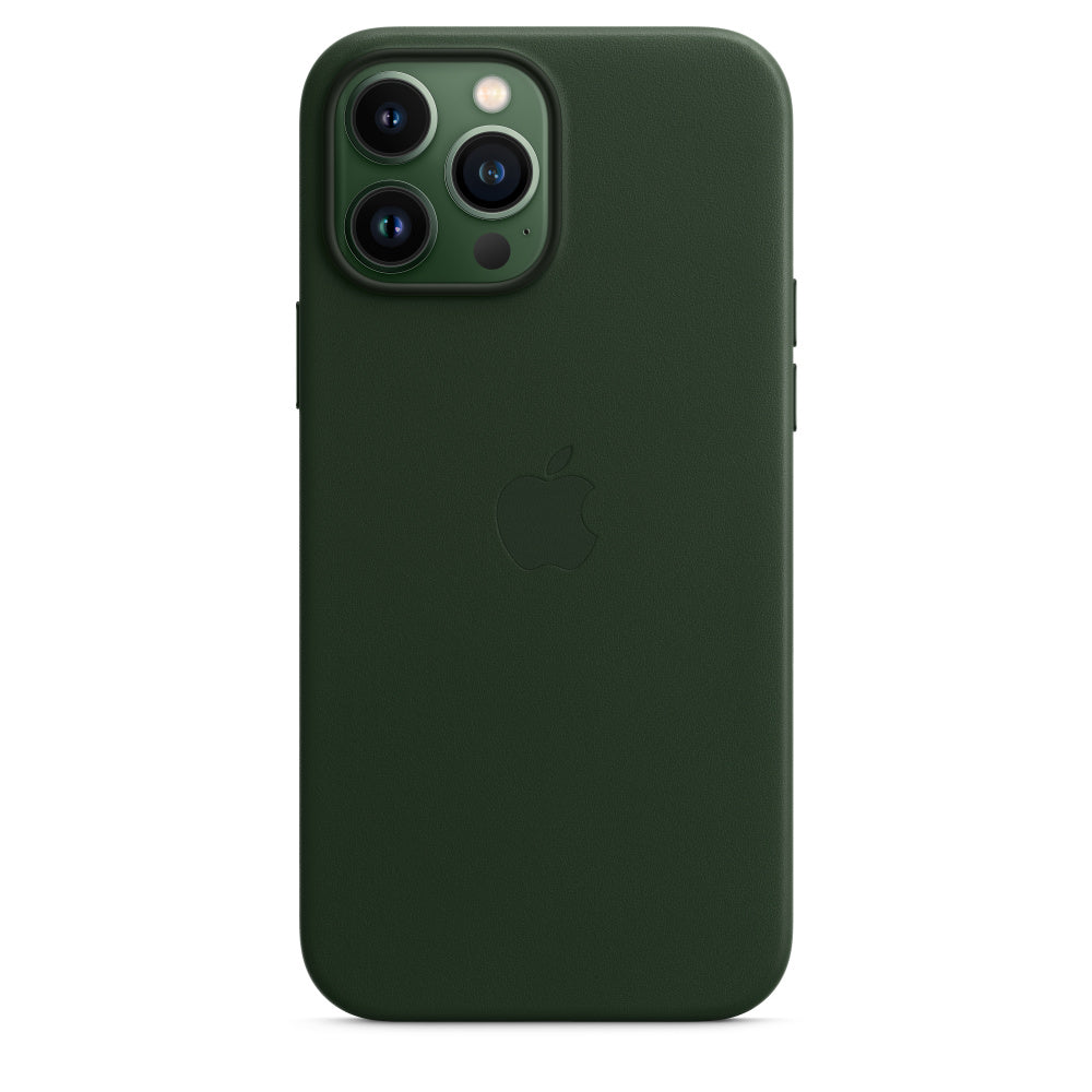iPhone 14 Pro Max Leather Case (Not Magsafe) with Logo - Dark Green