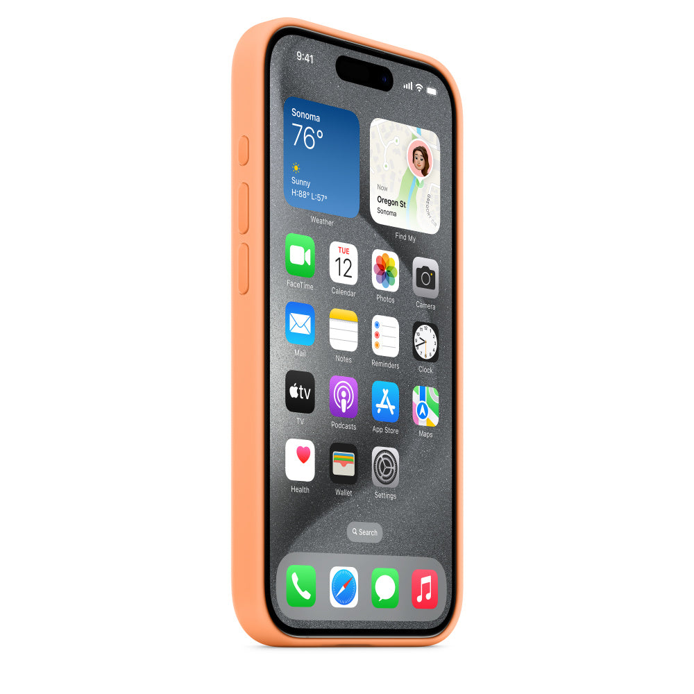 iPhone 15 Pro Original Silicone Case With IC Working - Light Orange