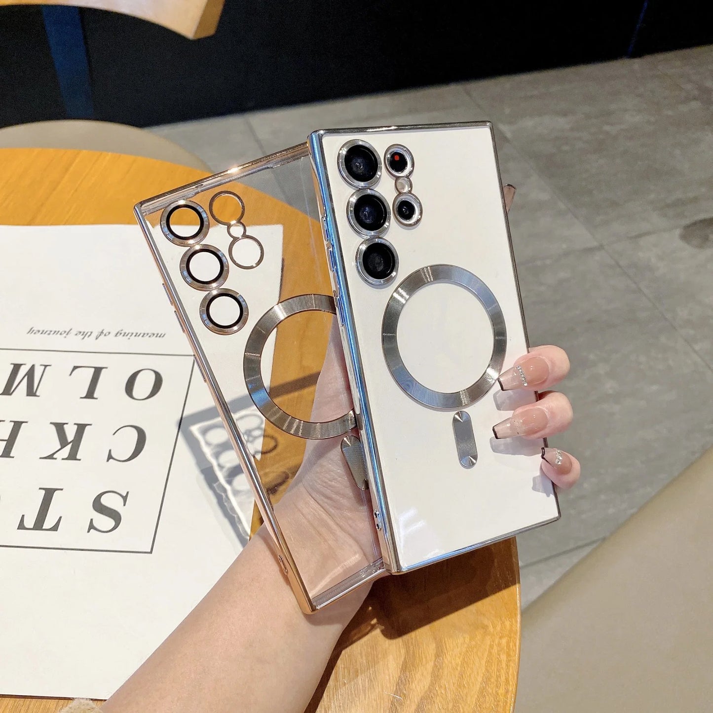 Samsung Galaxy S24 Ultra Transparent Electroplating MagSafe Case with Camera Protection