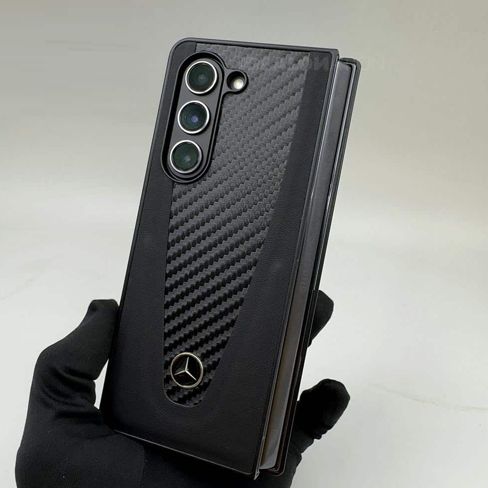 Samsung Galaxy Z Fold6 Leather Case, Mercedes Logo Case Sport Car Design - Black