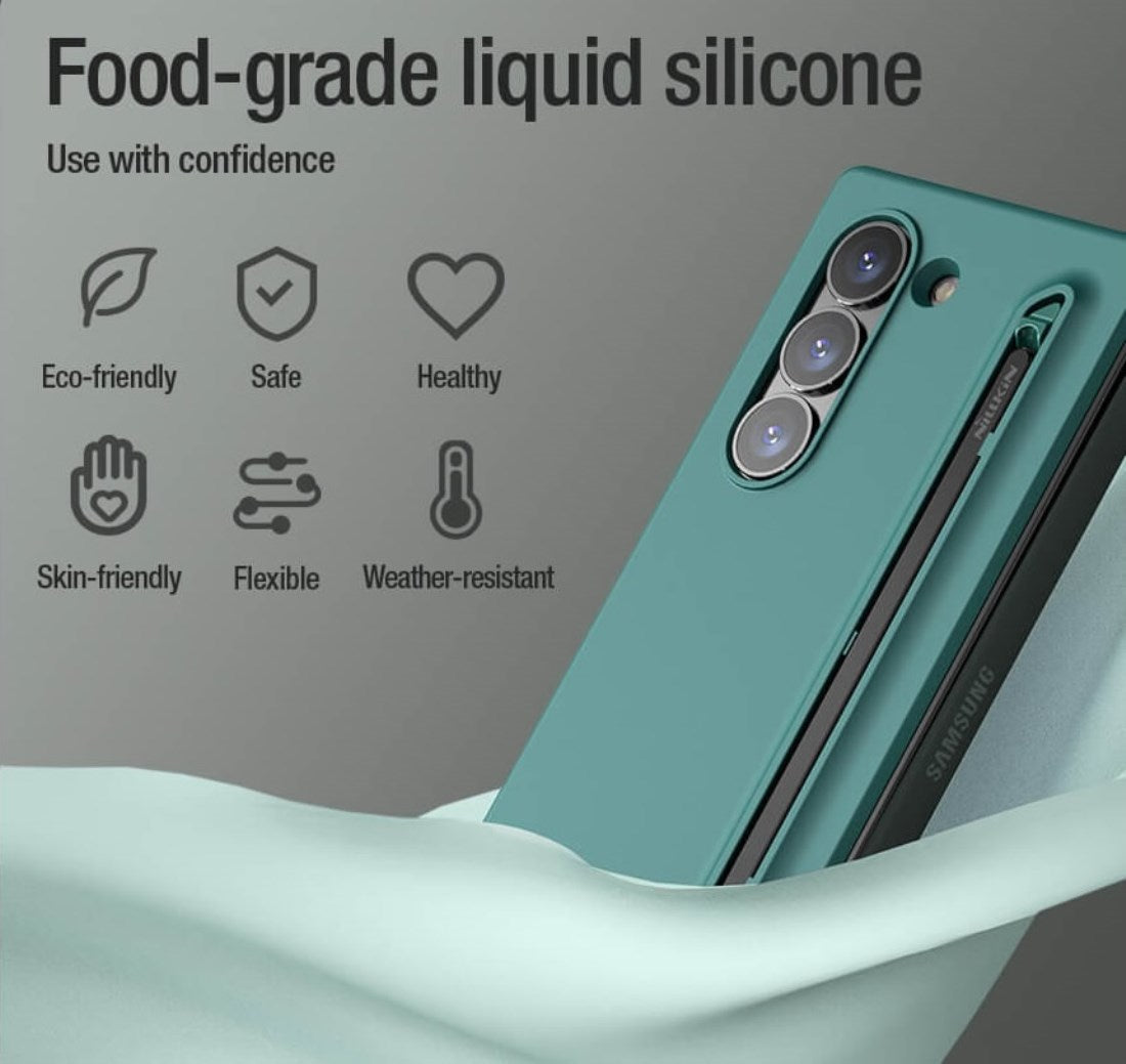 Samsung Galaxy Z Fold6 Nillkin S-Pen Case, Liquid Silicon Skin Feel Flex Pure With S-Pen Case - Green