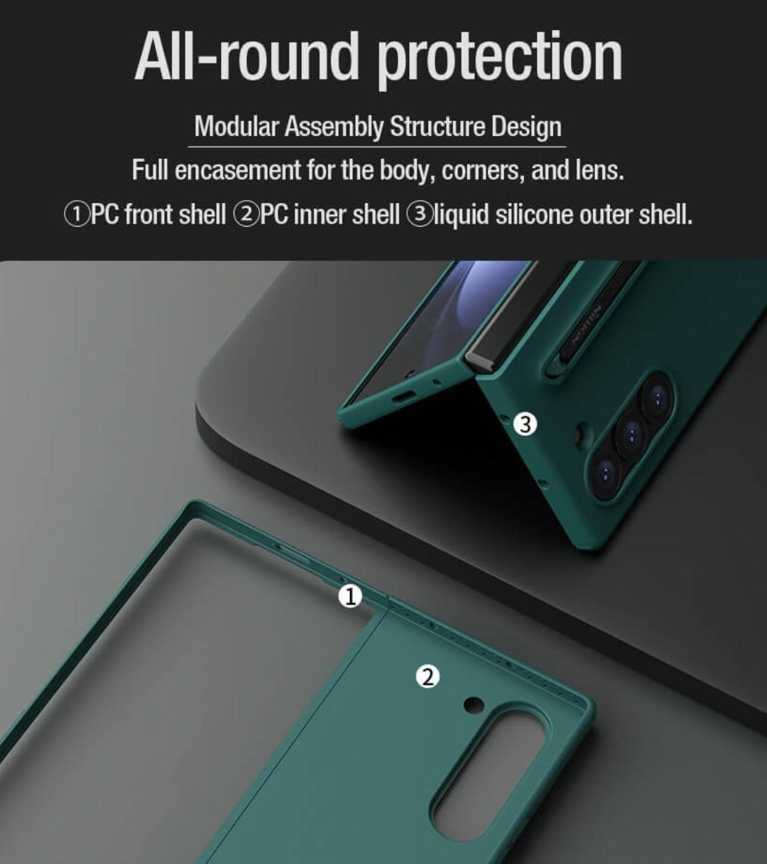 Samsung Galaxy Z Fold6 Nillkin S-Pen Case, Liquid Silicon Skin Feel Flex Pure With S-Pen Case - Green