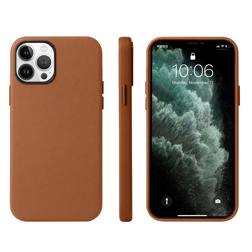 iPhone 14 Pro Max Genuine Leather Case - Brown