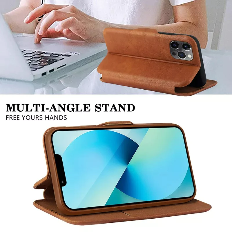 iPhone 13 Leather Flip Cover Stand With Card Holder Logo Cut Case