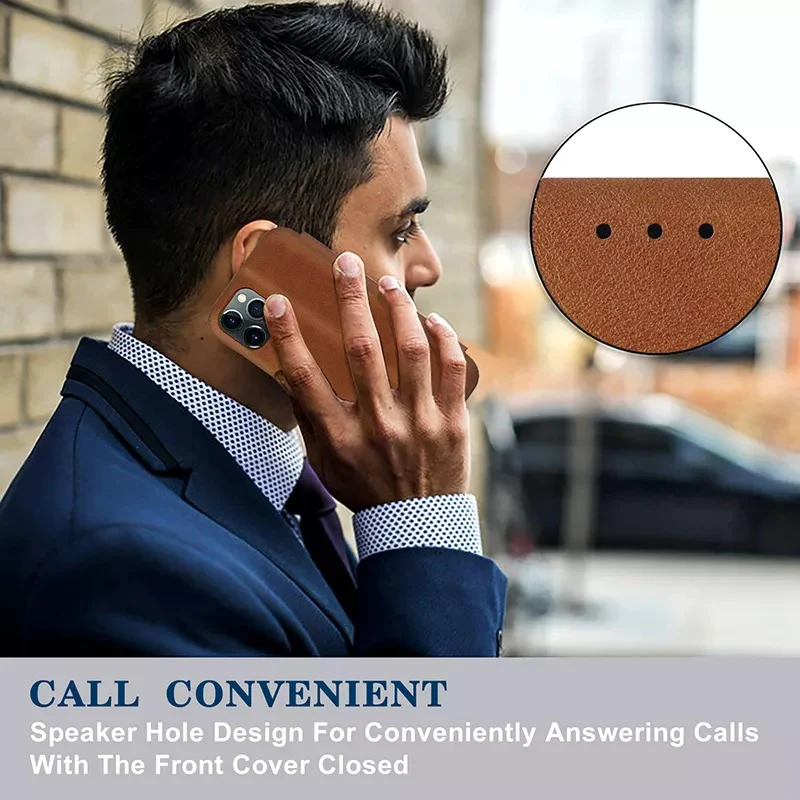 iPhone 13 Leather Flip Cover Stand With Card Holder Logo Cut Case