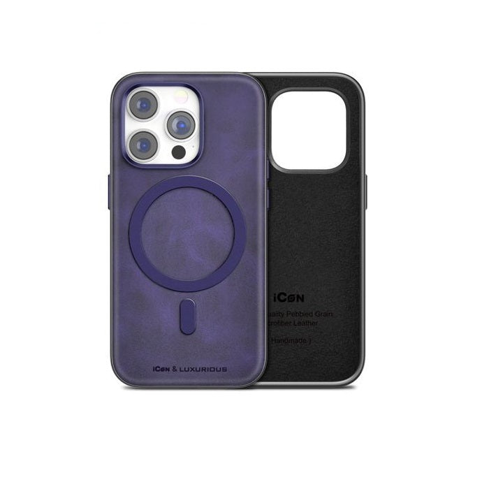 iPhone 15 Luxurious Leather Magsafe Case- Purple