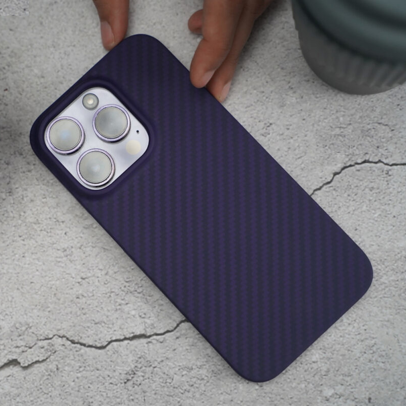 iPhone 14 Pro Max Carbon Case, Dual Shade Carbon Fiber Texture Ant-fingerprint Matte Case - Purple