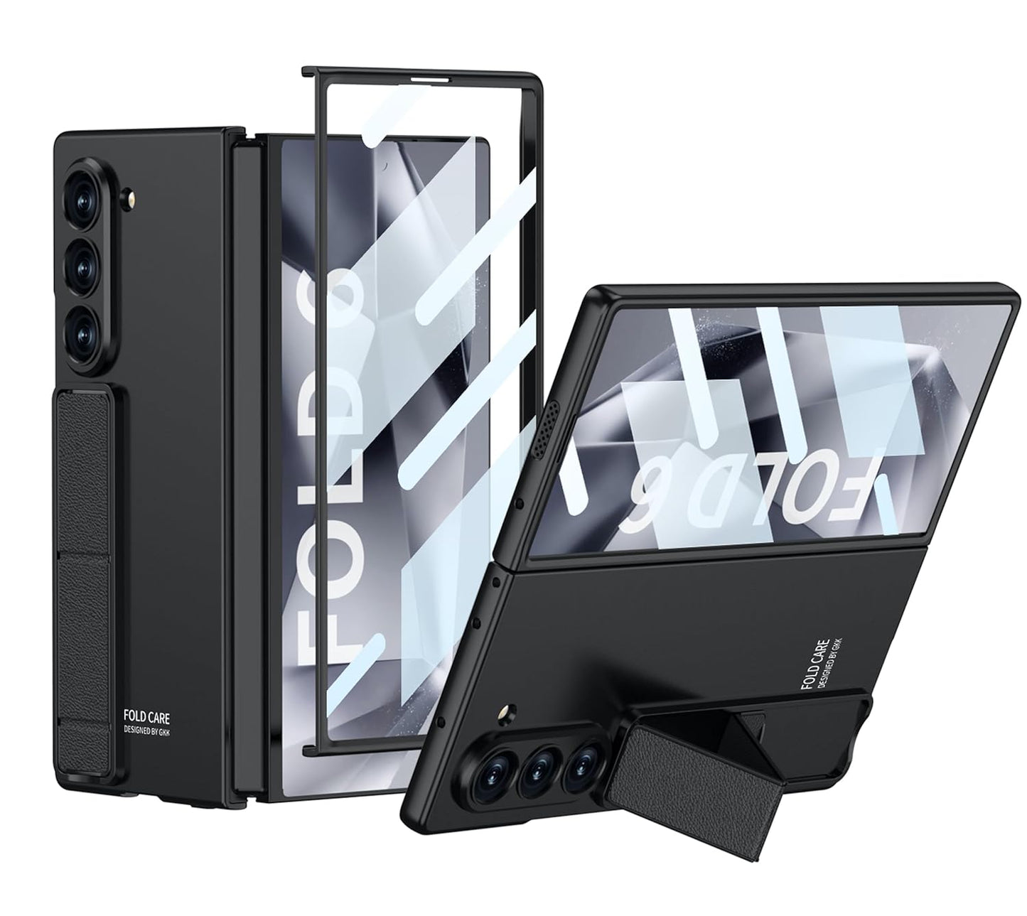 Samsung Galaxy Z Fold 6 GKK Ultra Thin Case with Foldable Kick Stand Front in-Built Glass - Black