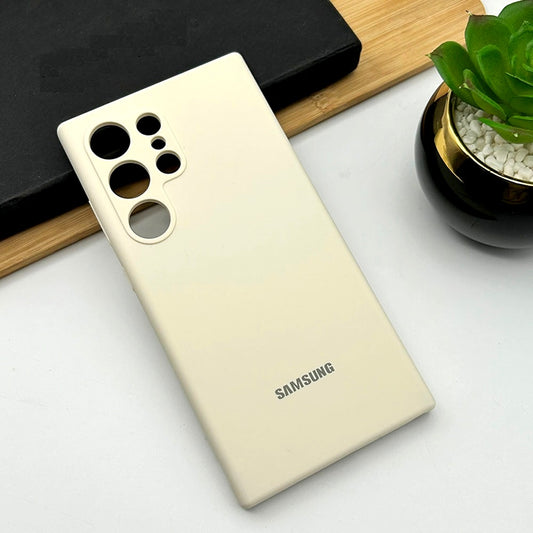 Samsung Galaxy S23 Ultra Original Flexible Matte Liquid Silicon Case With Logo - Off White