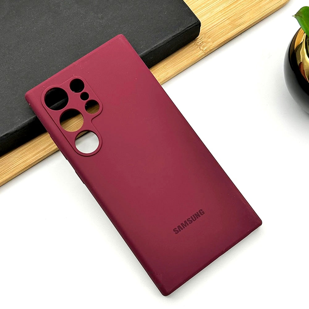 Samsung Galaxy S23 Ultra Original Flexible Matte Liquid Silicon Case With Logo - Maroon