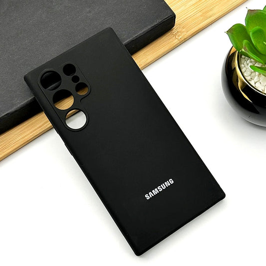 Samsung Galaxy S24 Ultra Soft Silky Liquid Silicon Case With Logo - Black / Brown / Maroon