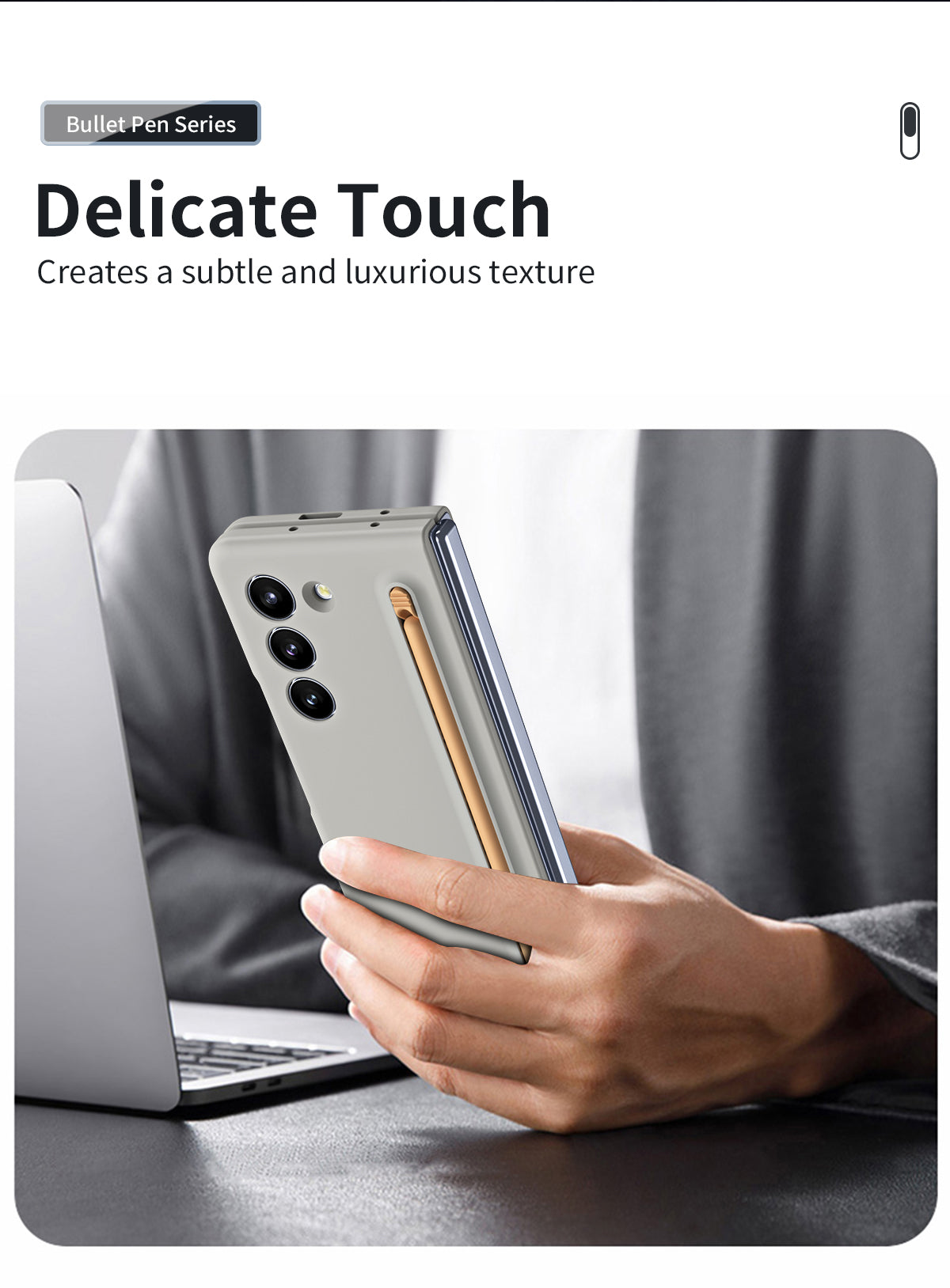 Samsung Galaxy Z Fold 6 Silky Liquid PC Matte S-Pen Case with Front Glass - Light Grey