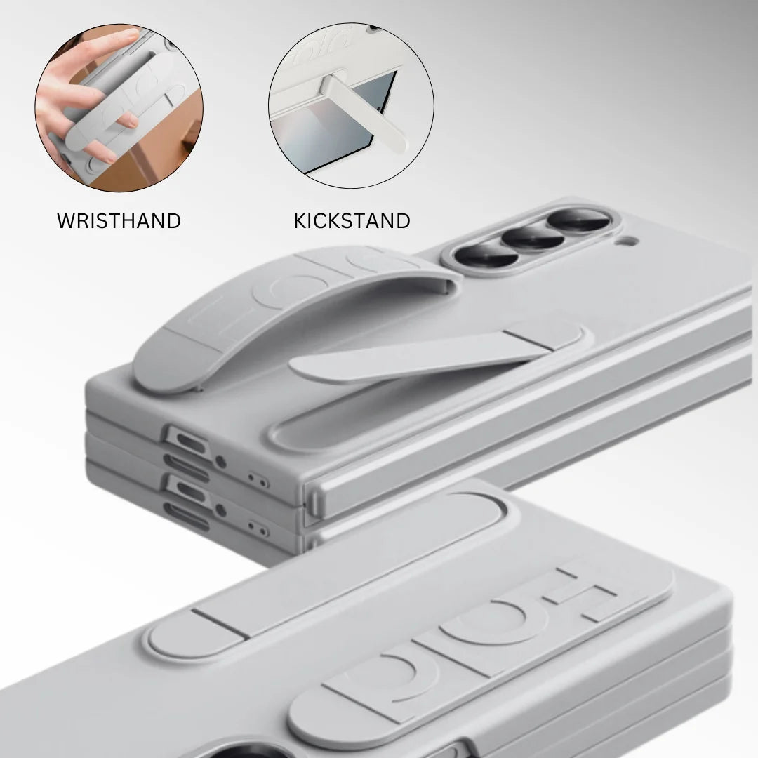 Samsung Galaxy Z Fold5 Silicon Case, Matte Finish Skin Feel Back Cover with Band & Kickstand - Sand