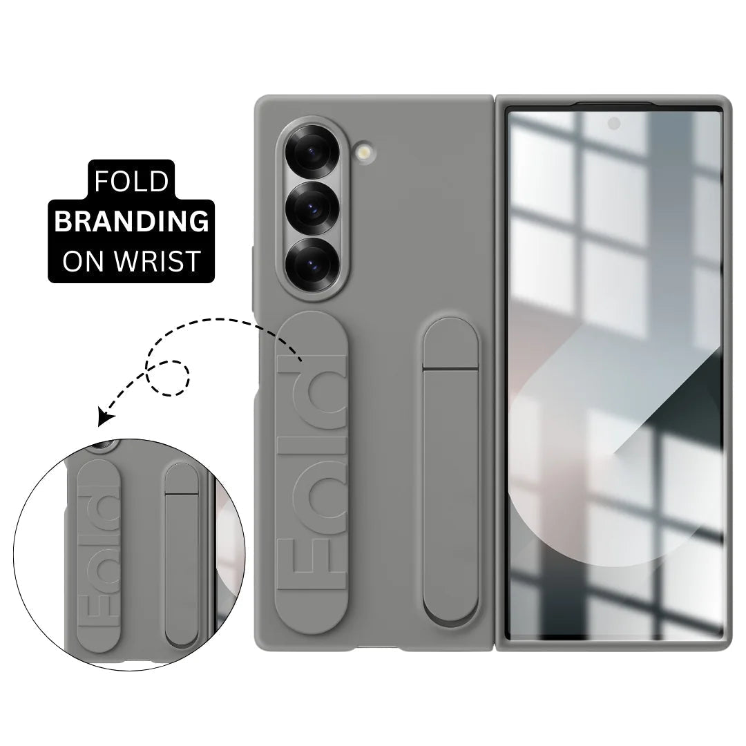 Samsung Galaxy Z Fold5 Silicon Case, Matte Finish Skin Feel Back Cover with Band & Kickstand - Sand