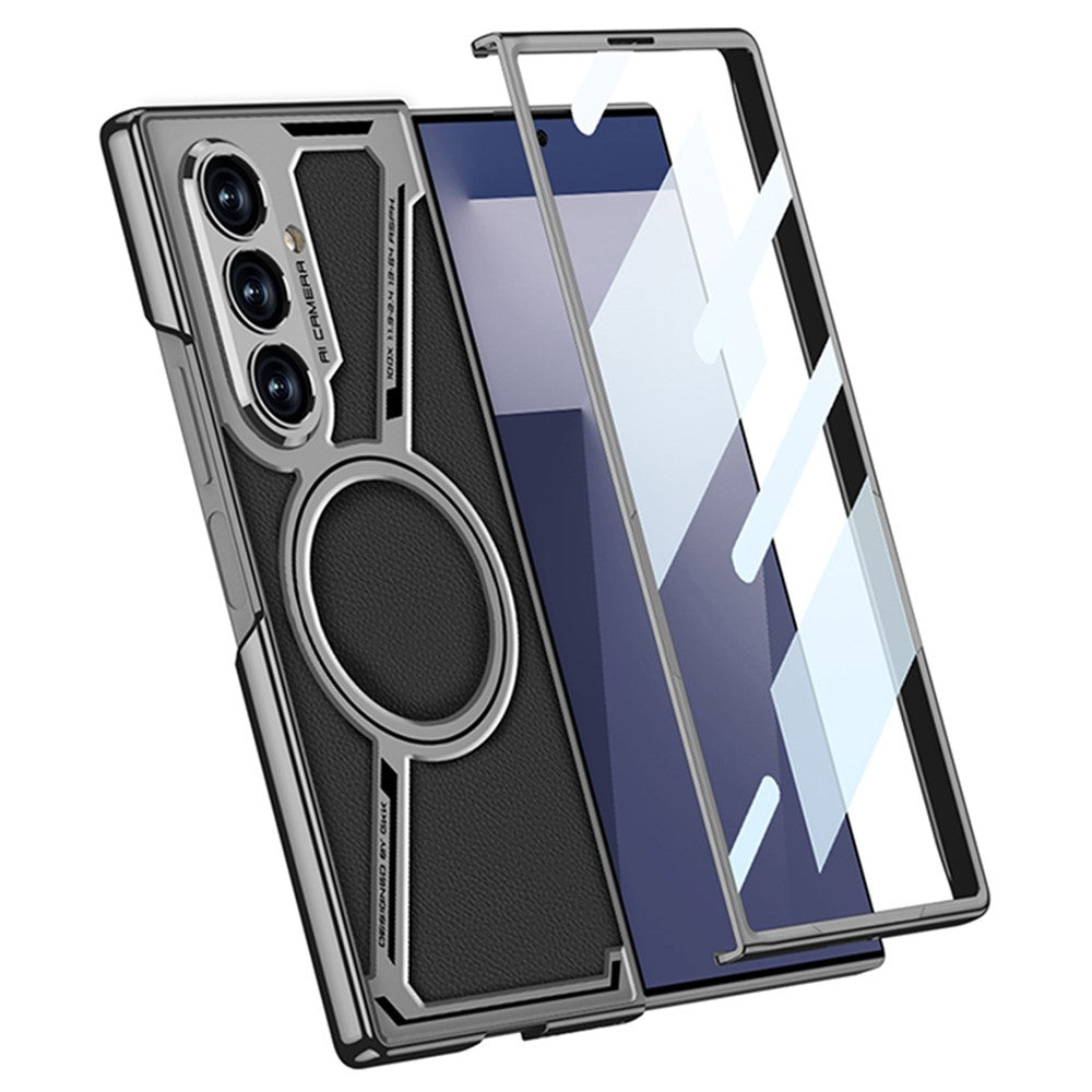 Samsung Galaxy Z Fold7 Gkk Leather Magnetic Case with Magsafe with Front Glass - Black