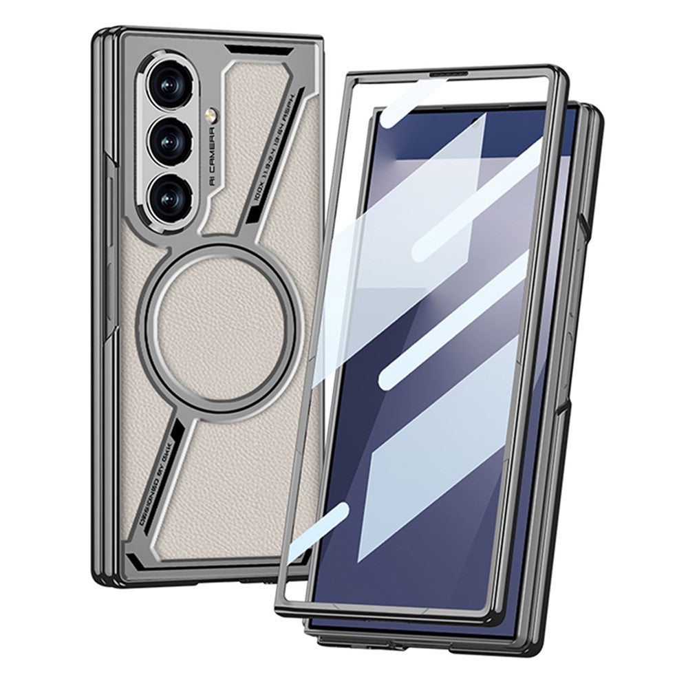 Samsung Galaxy Z Fold7 Gkk Leather Magnetic Case with Magsafe with Front Glass - Black