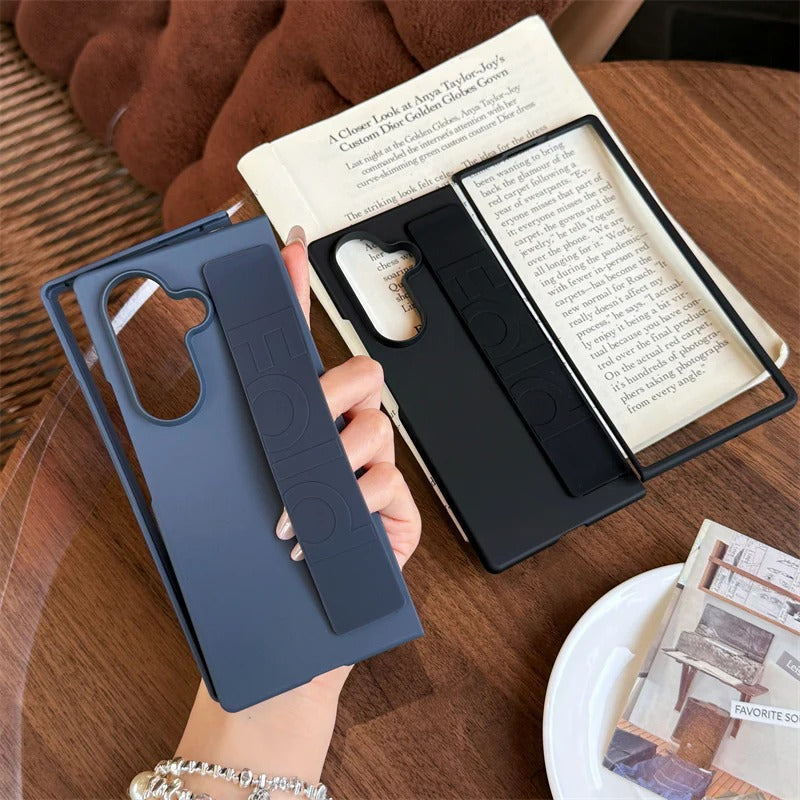 Samsung Galaxy Z Fold7 Band Case, Hard PC Matte Texture With Silicon Strap Back Cover - Blue