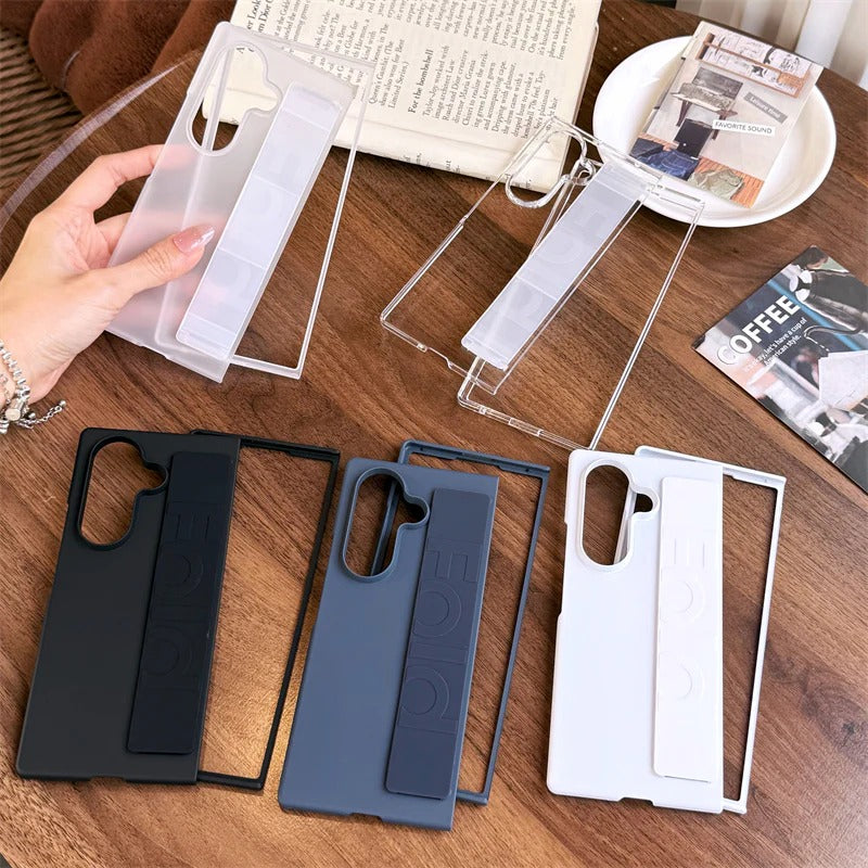 Samsung Galaxy Z Fold7 Band Case, Hard PC Matte Texture With Silicon Strap Back Cover - Black