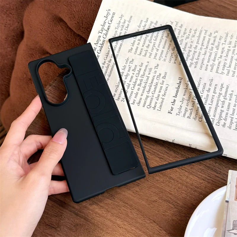 Samsung Galaxy Z Fold7 Band Case, Hard PC Matte Texture With Silicon Strap Back Cover - Black