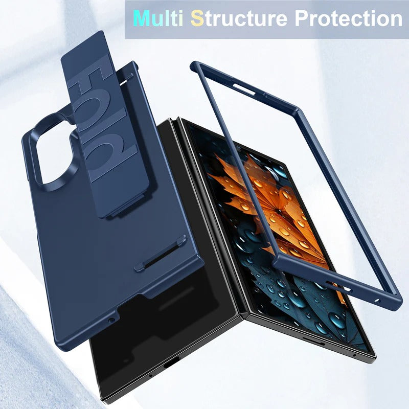 Samsung Galaxy Z Fold7 Band Case, Hard PC Matte Texture With Silicon Strap Back Cover - Black