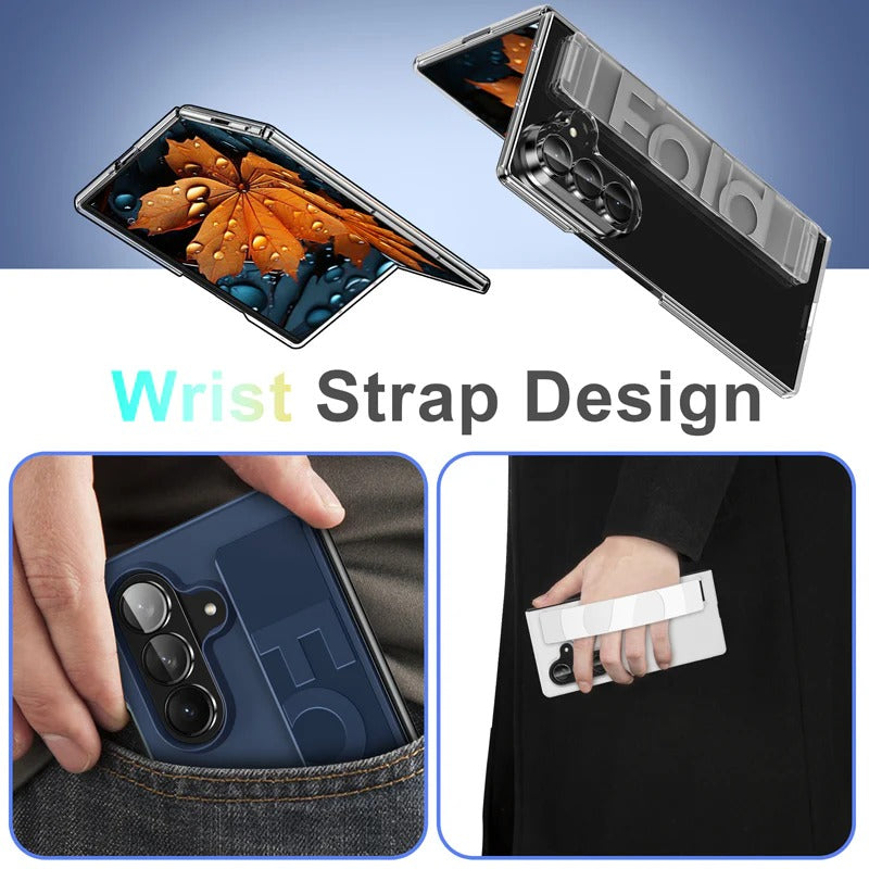 Samsung Galaxy Z Fold7 Band Case, Hard PC Matte Texture With Silicon Strap Back Cover - Black