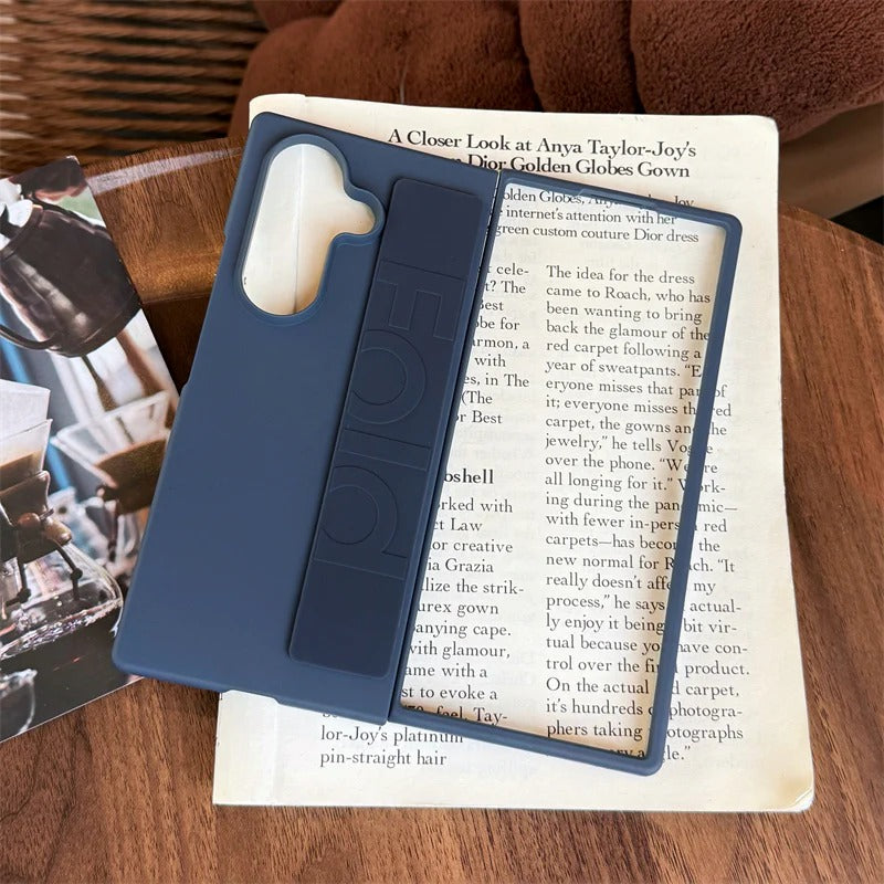 Samsung Galaxy Z Fold7 Band Case, Hard PC Matte Texture With Silicon Strap Back Cover - Black