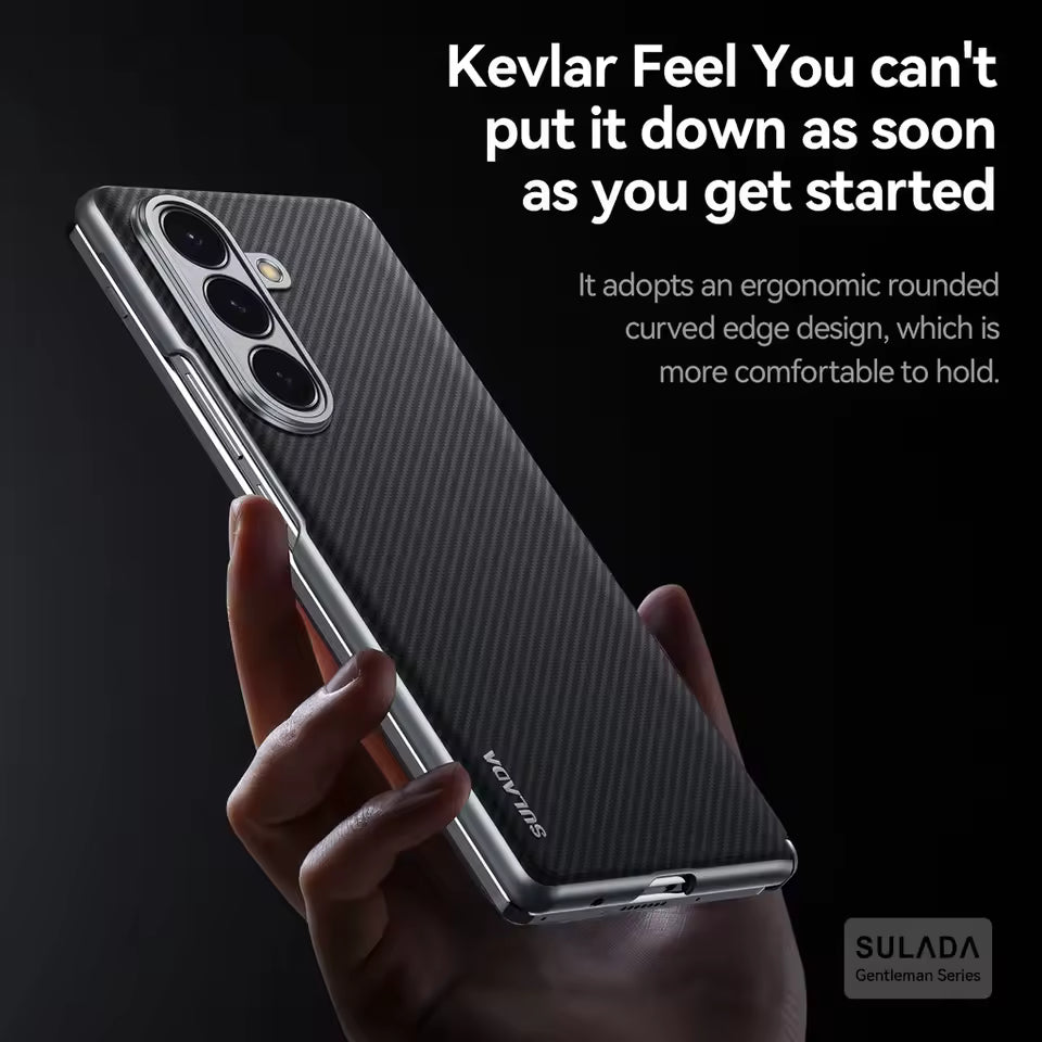 Samsung Galaxy Fold7 SULADA Magnetic Leather Case Carbon Fiber Texture Hinge Cover Camera Protection with Magsafe - Black (Only Back)