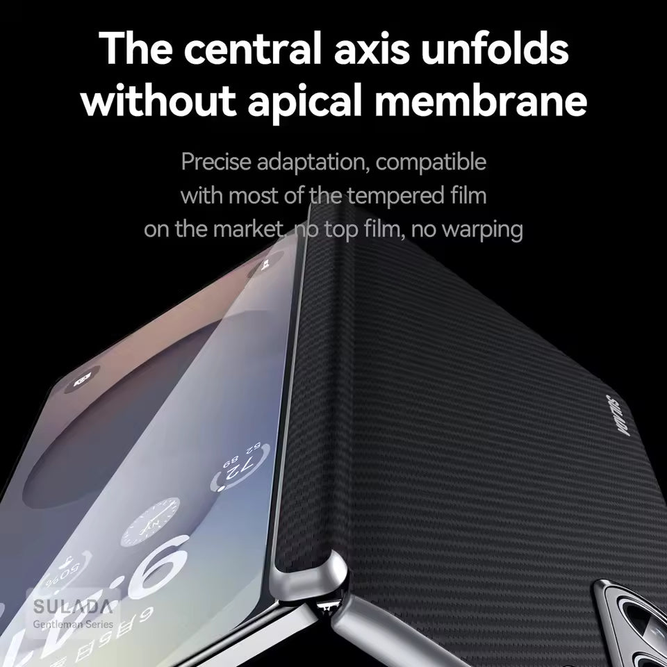 Samsung Galaxy Fold7 SULADA Magnetic Leather Case Carbon Fiber Texture Hinge Cover Camera Protection with Magsafe - Black (Only Back)