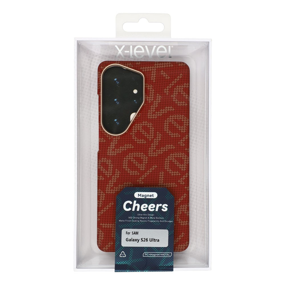Samsung S26 Ultra Carbon Case, X-LEVEL "Cheers" Series Carbon Fiber Cover with Magsafe - Red