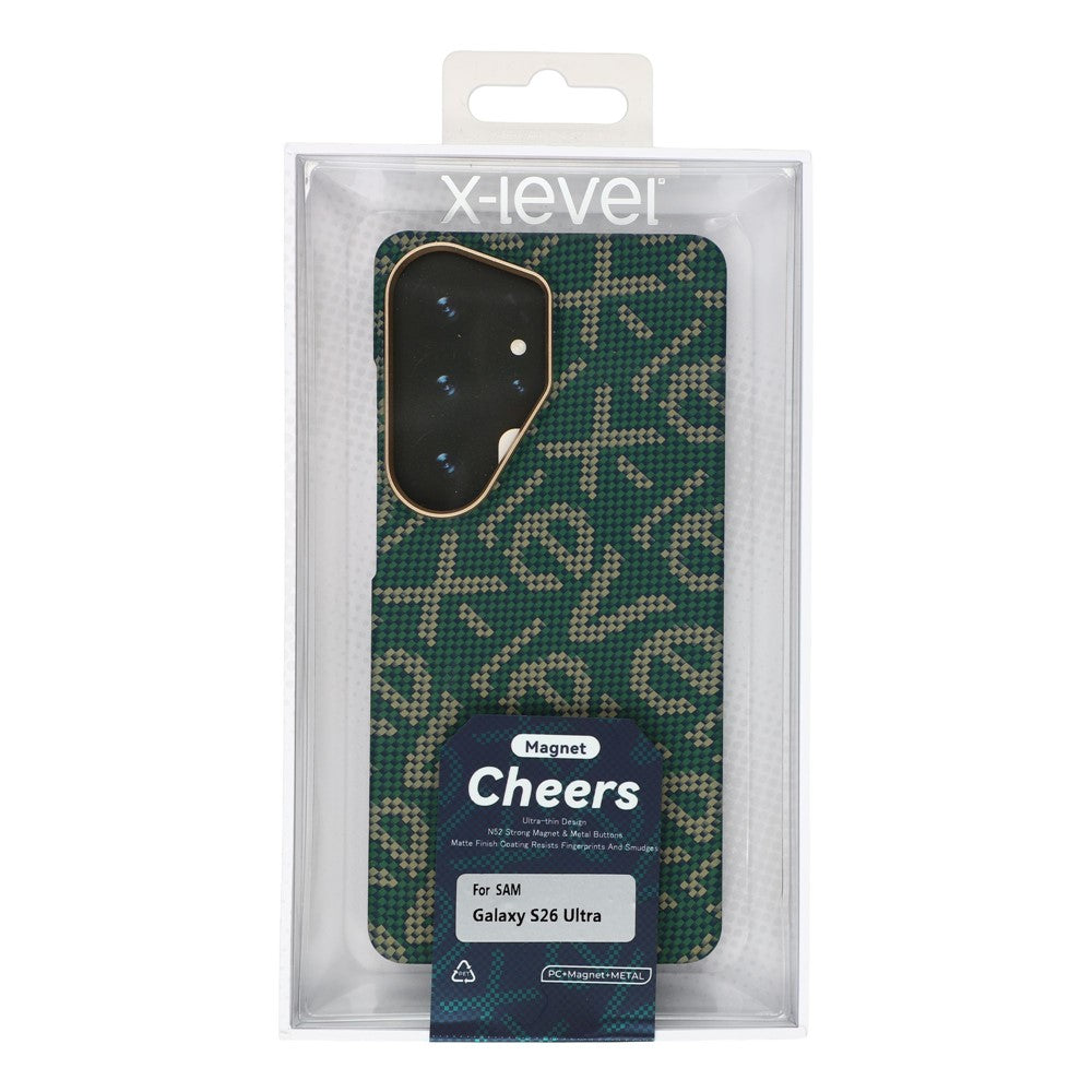 Samsung S26 Ultra Carbon Case, X-LEVEL "Cheers" Series Carbon Fiber Cover with Magsafe - Green